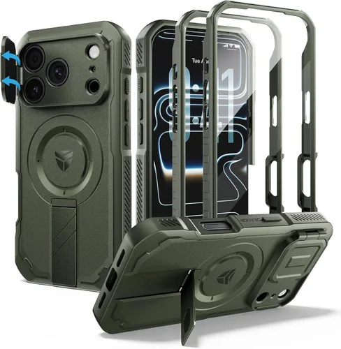 Vista 44 de Dexnor - Funda para iPhone 12 & iPhone 12 Pro con tapa deslizante para cámara, soporte ajustable y protector de pantalla integrado, carcasa