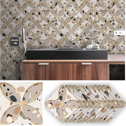 Vista 7 de Alwayspon 12 calcomanías de vinilo autoadhesivas para azulejos de pared, adhesivos de vinilo para azulejos de cocina, baño, 6 x 6 x 6 pulgadas