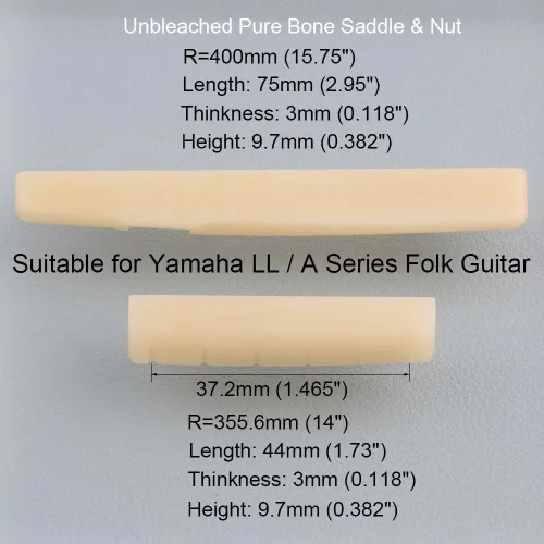 Vista 5 de Juego de tuercas y sillín para guitarra acústica sin blanquear para guitarra acústica YMH LL y serie A, 1.732 in / 2.953 in