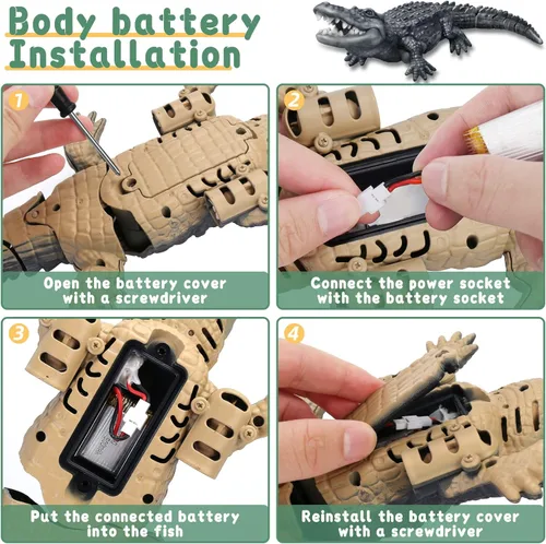 Vista 6 de GearRoot Juguete de barco de cocodrilo a control remoto, escala 1:18, cocodrilo RC de alta simulación para piscina, baño, gran regalo, barco a