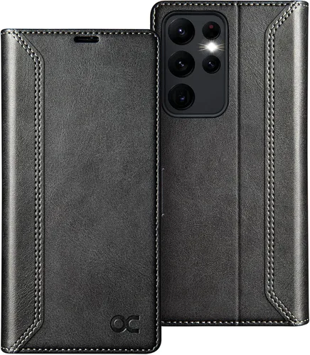 Vista 8 de OCASE Funda compatible con Galaxy S23 Ultra 5G, funda de piel sintética con tapa y soporte para tarjetas con bloqueo RFID