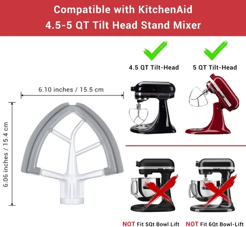 Vista 4 de Batidor Flex Edge para KitchenAid de 4.5/5 cuartos de galón con cabezal inclinable, accesorio de paleta para mezclador KitchenAid con raspador