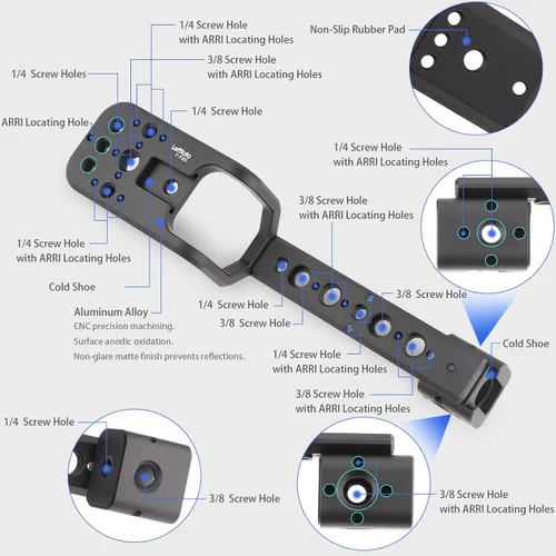 Vista 2 de Leftfoto Soporte de extensión de mango compatible con unidad de mango XLR para cámara Sony FX3 FX30, agarre de soporte de extensión con zapata fría