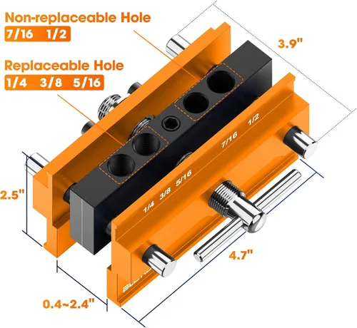 Vista 4 de BLEKOO Kit de plantilla de taco autocentrante, plantilla de taladro para agujeros rectos, set de unificador de galletas con 6 bujes de guía