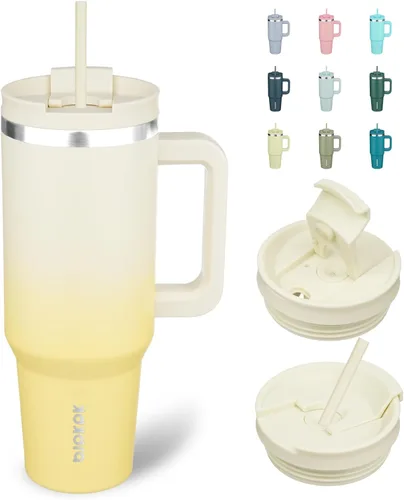 Vista 28 de BJPKPK Vasos aislados con asa y pajita, vasos térmicos de acero inoxidable de 30 onzas con tapa, color verde militar