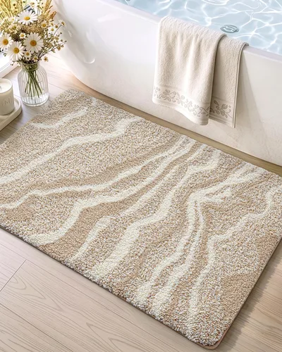 DEXI Alfombras de baño de mármol 30x17, antideslizantes, lavables a máquina Beige