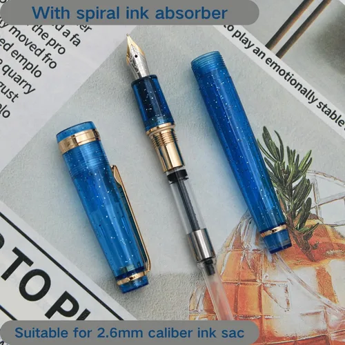 Vista 74 de 82 Pluma estilográfica - Barril de material acrílico, plumín extrafino de iridio con convertidor de tinta, pluma de escritura suave, diseño clásico