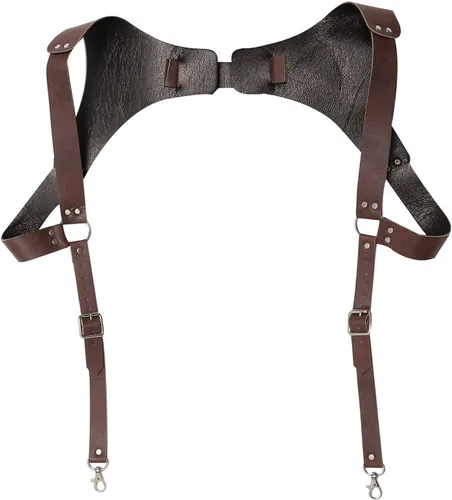 Aislor Tirantes de cuero trenzado con espalda en H en estilo vintage medieval renacentista con clips antideslizantes
