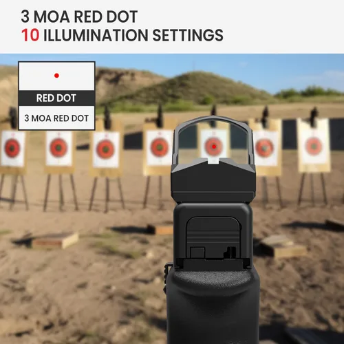 Vista 2 de VOTATU Shake Awake 3 MOA punto rojo compatible con RMR Footprint PMD504-SR mira reflex para pistolas óptica con montaje Picatinny