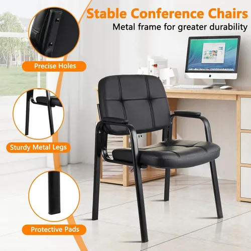 Vista 4 de CLATINA Juego de 8 sillas de cuero para oficina, sala de espera, sillas de recepción, sin ruedas con reposabrazos y soporte de madera, sillón