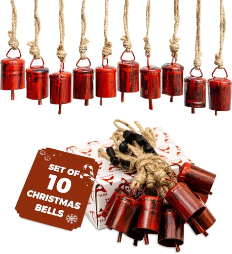 Vista 10 de Akatva Campanas de Navidad grandes para decoración – Campanas de vaca para decoración navideña rústica – Campanas doradas para decoraciones