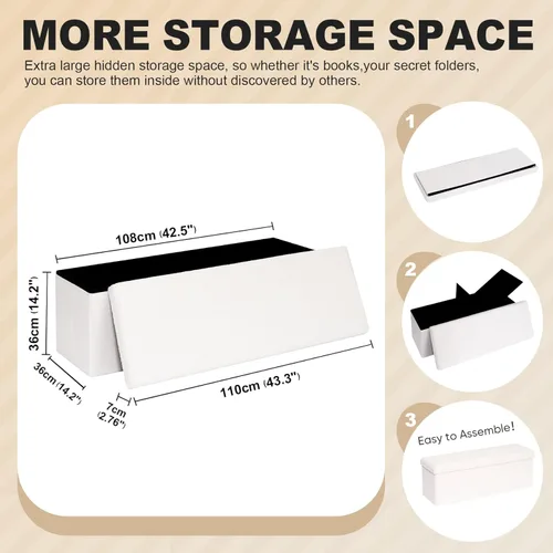 Vista 163 de PINPLUS Otomanas otomanas de almacenamiento con forma cuadrada con reposapiés de almacenamiento para sala de estar, asiento otomano Boucle para Gris