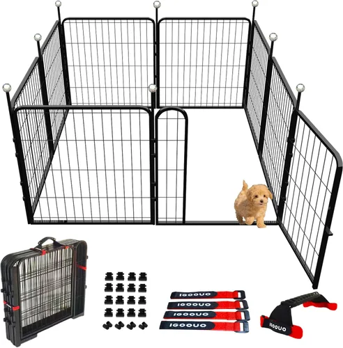 Vista 14 de Jaulas Portátiles para Perros y Corralito, Jaula de Metal de 32 Pulgadas para Perros Pequeños/Medianos, para Interior/Exterior, Correas