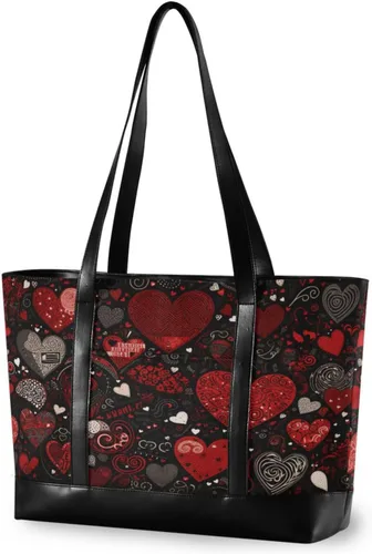 Vintage Heart Pattern Black Portable bag for women work with zipper for ladies with bolso para laptop mujer