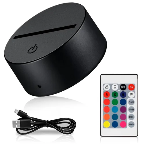Base de luz LED para acrílico, base de luz acrílica LED negra con control remoto, soporte de exhibición alimentado por USB de 16 colores cambiantes