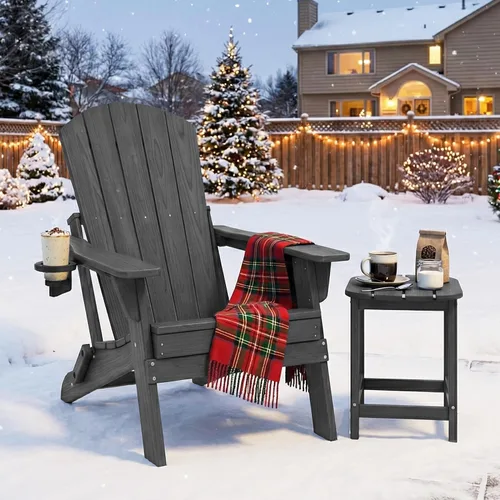 Silla Adirondack plegable con soporte para tazas, de plástico HDPE resistente a todo tipo de clima, sillas de patio al aire libre, asiento de
