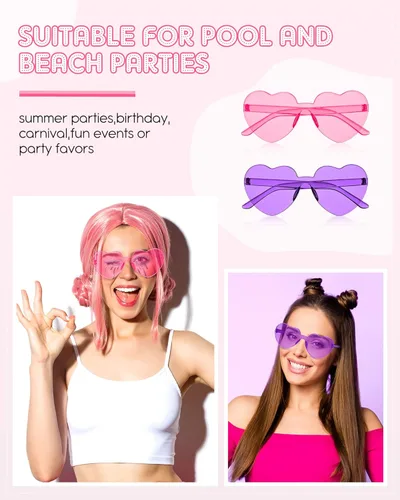Vista 4 de Colzzy 16 Pair Heart Shaped Sunglasses Bulk Witch Birthday Party Sunglasses Candy Color Eyewear for Party Women