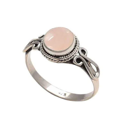 Vista 7 de Rose Quartz Stone Ring, Handmade 925 Sterling Silver Rings for Women Girls, Natural Gemstone Ring US size 8 Solitaire Ring, Pink Round Stone Ring