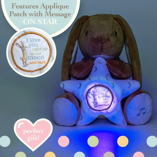 Vista 5 de KIDS PREFERRED Guess How Much I Love You - Conejo de liebre marrón nuez con luces relajantes multicolor y estrella musical reproduce Twinkle Twinkle
