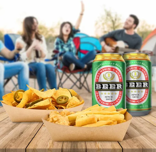 Vista 6 de Ocmoiy - 100 bandejas de papel kraft de 2 libras, paquete de bandejas desechables resistentes para servir como portahot dogs, nachos, tacos, papas