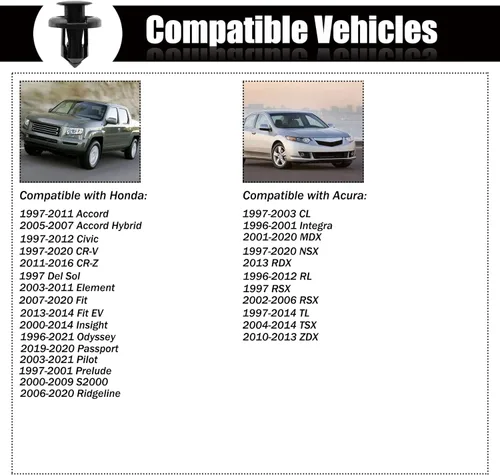 Vista 6 de 20 piezas de clips de retención de defensa delantera, clip de forro de guardabarros de 10 mm compatible con Honda CR-V, Accord, Civic, Acura