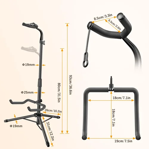 Vista 4 de New Bee Paquete de 2 soportes para guitarra, soporte de guitarra plegable