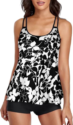 Vista 3 de Omichic Trajes de baño para mujer tankini para dos piezas blusa sin mangas con pantalones cortos