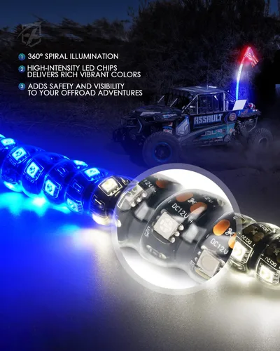 Vista 35 de Xprite 1 unidad de luz LED RGBW de 2 pies con base de resorte, luces de látigo con antena iluminada controladas por aplicación y control remoto
