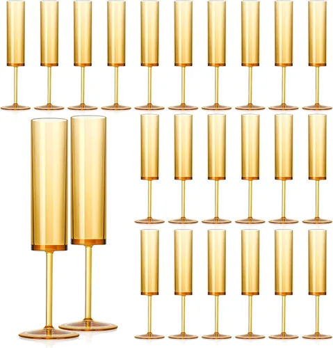 Vista 24 de 12 Piezas de Copas de Champán de Vidrio Ámbar de 5.4 Oz con Tallo Largo, Copas de Champán de Plástico Acrílico, Copas de Vino Espumoso