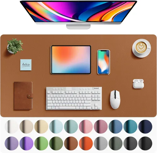 Vista 173 de Aothia - Protector de escritorio de cuero sintético impermeable y antideslizante para laptop, escritura y mouse, para oficina y hogar, 23.6 x 13.7