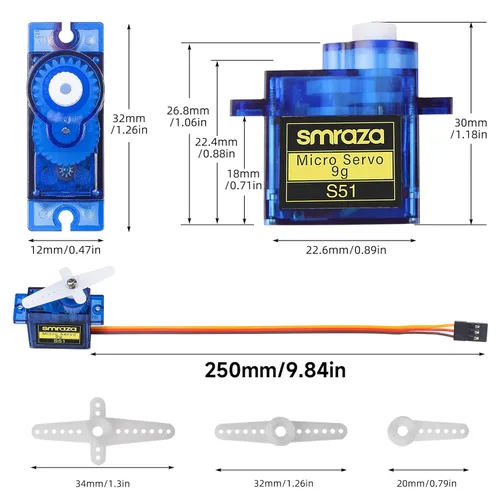 Vista 7 de Smraza 4 piezas SG90 9G Micro Servo Kit (engranaje metálico) para proyectos Arduino, robot RC, brazo de robot, helicóptero, control de avión, coche
