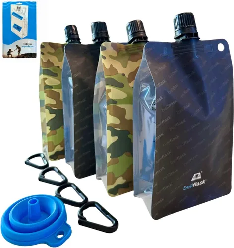 Vista 10 de BellFlask - Frasco de plástico de 15 onzas, patentado, flexible, sin metal, reutilizable, sin BPA con clip de mosquetón y embudo de llenado