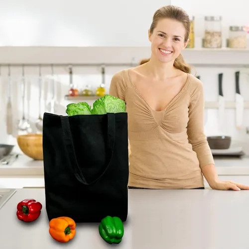 Vista 2 de Bolsas de lona – 2 bolsas reutilizables multiusos – perfectas para comestibles, compras y regalos de bricolaje