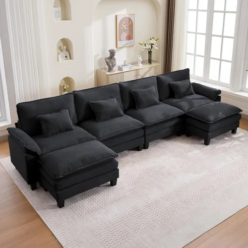 Vista 15 de URRED Oversized Modular Sectional Sofa, 87" L Shaped Modern Comfy Cloud Couch with Movable Ottoman & Pillows, Deep Seat Couches for Living Room