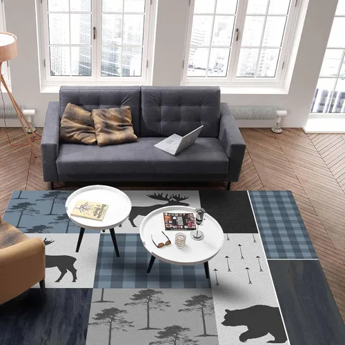 Vista 4 de Large Rectangular Area Rugs 2.7' x 5' Living Room, Retro Countryside Bear Moose Woods Durable Non Slip Rug Carpet Floor Mat for Bedroom Bedside