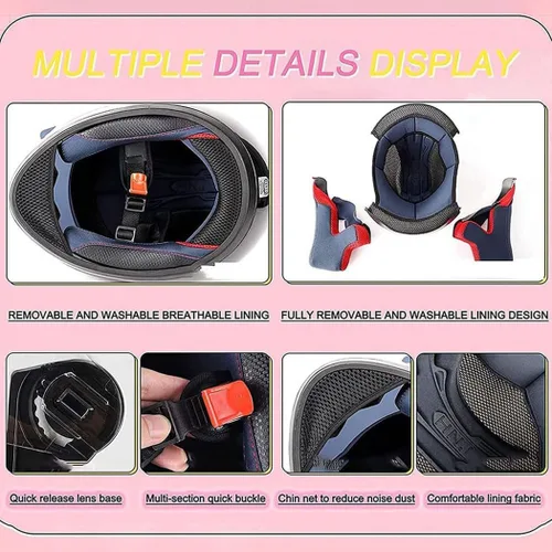 Vista 5 de Casco de motocicleta con orejas de gato con Bluetooth de cara completa, para hombres y mujeres, lindo casco modular con visera abatible, para Blanco