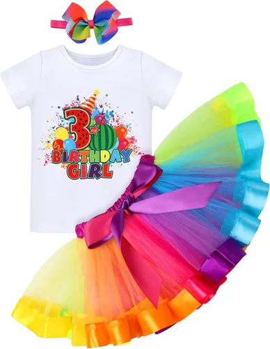 Vista 9 de Traje de sandía para el primer cumpleaños de bebé niña con falda tutú arco iris diadema ropa de verano para sesión de fotos