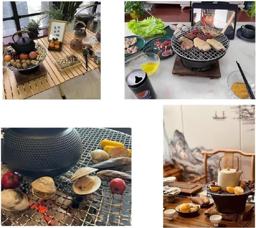 Vista 2 de Parrilla de carbón para barbacoa, parrilla de carbón de hierro fundido, parrilla hibachi, parrilla mini de carbón para camping, estufa portátil