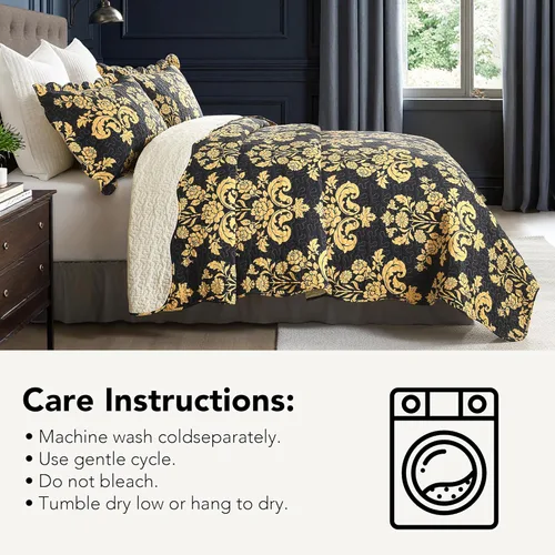 Vista 8 de Juego de edredón 100% algodón tamaño Queen, colcha floral suave prelavada, juego de ropa de cama ligera de 3 piezas para todas las estaciones, ropa