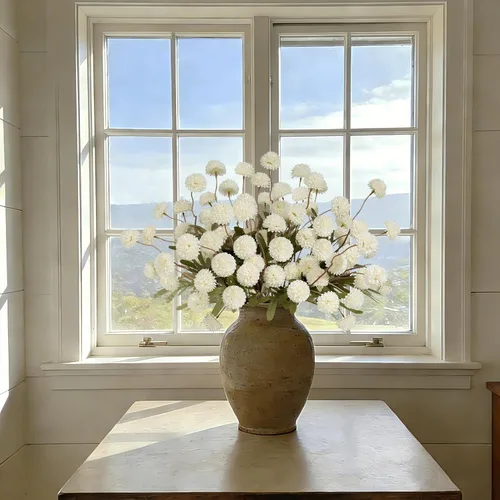 Vista 4 de 12 piezas de flores Kiku falsas, bolas artificiales de crisantemo pequeñas con tallos, mini pompones de seda sintética para jarrón, arreglos