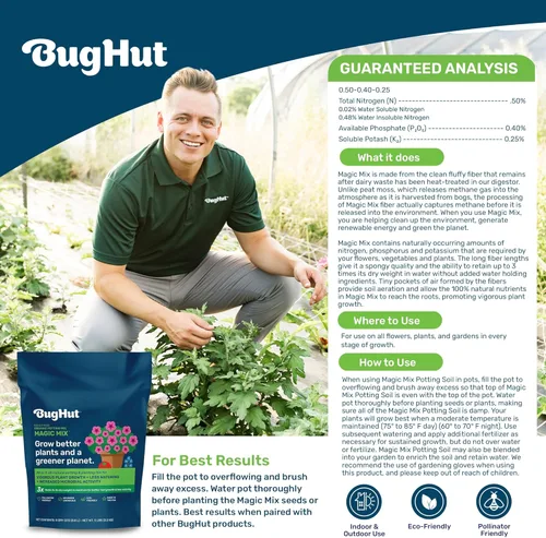 Vista 5 de BugHut Magic Mix - Suelo orgánico para macetas sin turba para plantas de interior y exterior, suelo de jardín rico en nutrientes para verduras