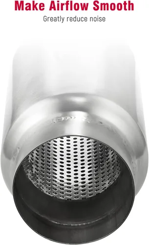 Vista 5 de UPOWER Resonador de escape de entrada y salida de 3 pulgadas, silenciador de acero inoxidable recto de 9 pulgadas de longitud total, pulido