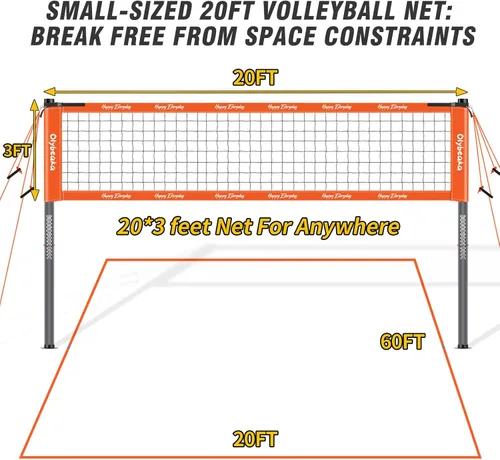 Vista 5 de 20ft Portable Outdoor Volleyball Net Set for Backyard Beach with 1.25" Adjustable Heavy Duty Poles, 28-ply Durable PE Net, PU Volleyball & Pump