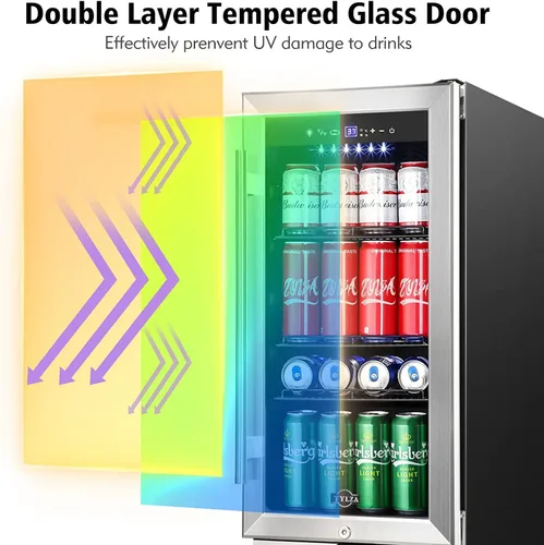Vista 5 de Tylza 15 Inch Beverage Refrigerator, 130 Cans Quiet Beverage Fridge, 15'' Beverage Cooler Under Counter with Glass Door and Lock for Built-in or
