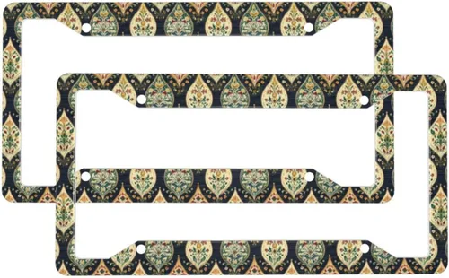 2 Pcs Car License Plate Frames for Women Men - Vintage Pattern 1 Print Solid Aluminum License Plate Cover for Car Accessories with Fasteners and