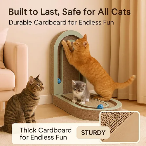 Vista 7 de Almohadilla plegable extra larga de 26 pulgadas con bolas de persecución, cartón interactivo de doble cara, rascador para gatos, tabla de rascar