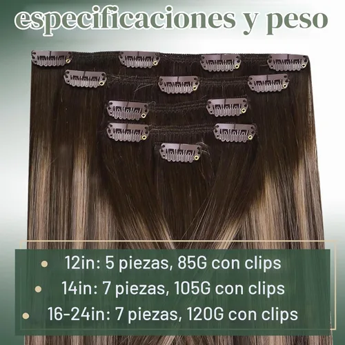 Vista 2 de Ugeat Human Hair Clip in Extensions Balayage 12 Inch 5pcs 85g Softness Clip-A-#4/18/4