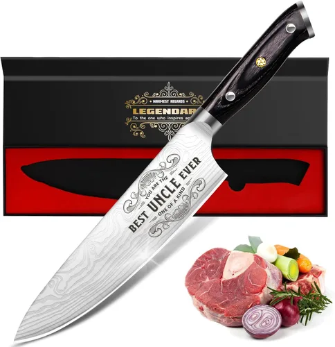 Vista 11 de Juego de 4 cuchillos de cocina profesional, juego de cuchillos de chef de acero inoxidable alemán de Damasco con caja de madera, cuchillo de chef
