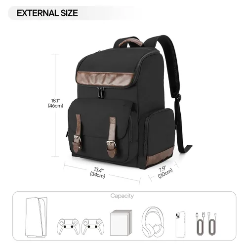 Vista 6 de LoDrid Game Backpack Compatible with PS5PS4PS4 ProPS4 SlimXbox OneXbox One XXbox One S, Protective Travel Carrying Case with Zipper Pockets for