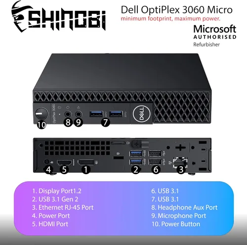 Vista 4 de Dell Micro PC OptiPlex 3060 Intel Core i3-8100T 16 GB de RAM NVME de 512 GB Windows 11 Pro Wi-Fi+ BT Mini computadora de escritorio